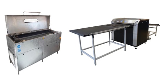 Hell Gravure Systems hat mit Flexo Wash ein Waschsystem für die Reinigung von elastomeren Druckformen nach der Laserdirektgravur entwickelt.