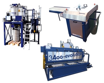 Drei Systeme für einen effizienten Reinigungsprozess: Der Flexplatecleaner, die Waschmaschine 3400-e und die Destillieranlage Rotomax-e 20