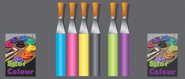 4C – geringe Druckproduktivität, gute Darstellung von Sonderfarben, aber ein mattes Druckbild mit einer 4C-Separation