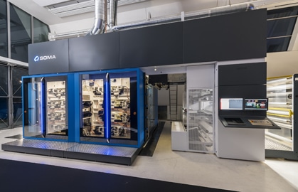 Die Optima 2 von Soma ist die Breitbahnversion der Zentralzylinder-Flexodruckmaschine Optima